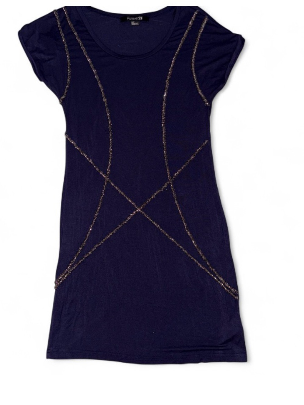 Forever 21 Navy Tunic Dress with Beading Trim Detail